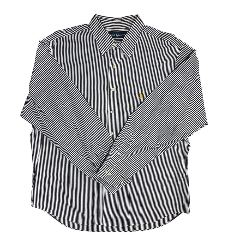 Polo Ralph Lauren men's XXL navy white striped classic oxford button-down shirt
